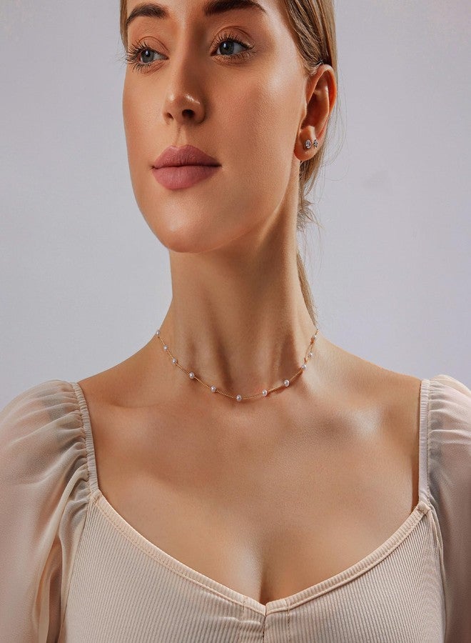 Partm Pearl Necklace for Women Trendy 14K Gold Plated Dainty Satellite Choker Handmade Delicate Wedding Pearl Strand Gold Pendant Necklace Simple Cute Jewelry Gifts for Women - Image 2